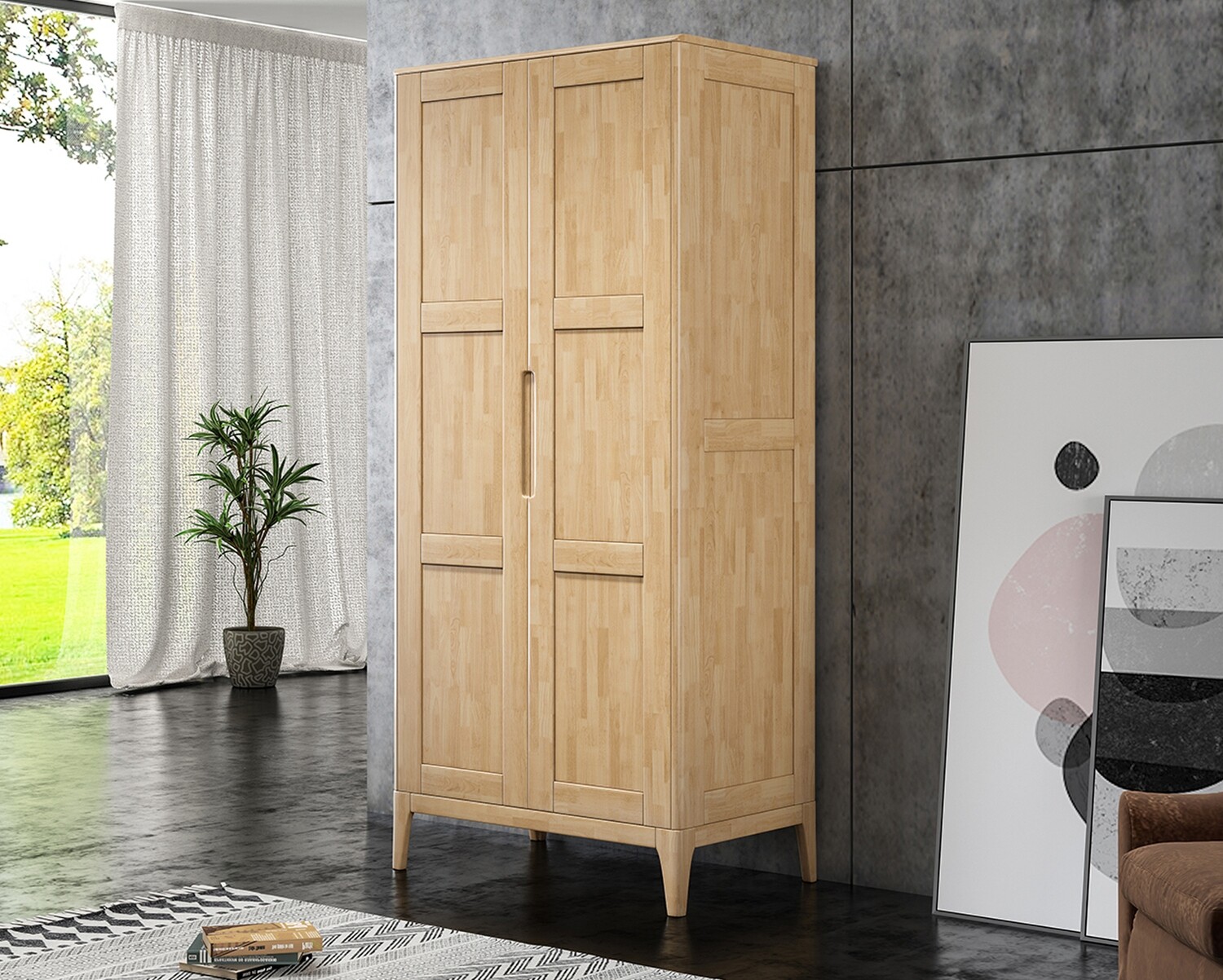 Ofix Xyla Solid Wood 2-Door Wardrobe (90*56-Swing Door)