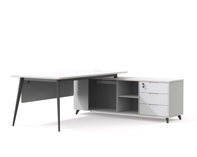 Ofix 007 Executive Desk with Side Cabinet (White), Model: 007-Executive Desk (160*80)