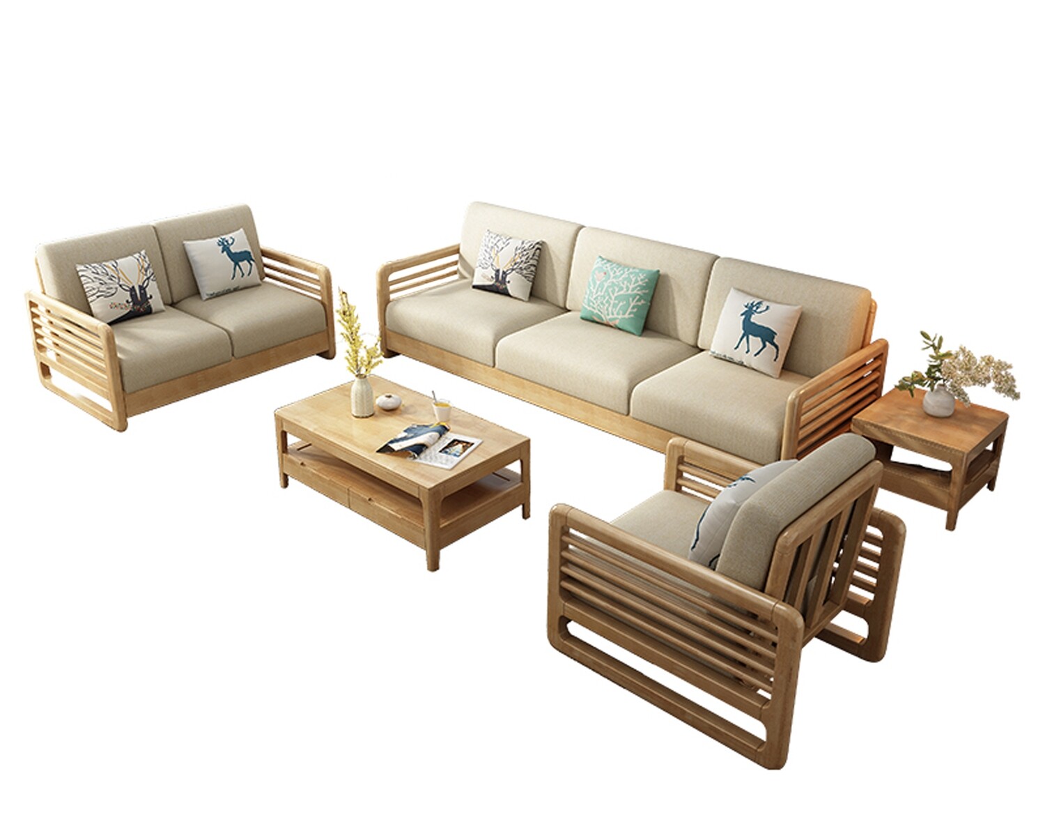 Flotti Windsor Eco-Friendly Rubberwood Sala Set (Sofa 1-2-3 Seater, Center  Table, Side Table)