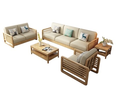 Flotti Windsor Solid Wood Sala Set (Sofa 1-2-3 Seater, Center Table, Side Table)