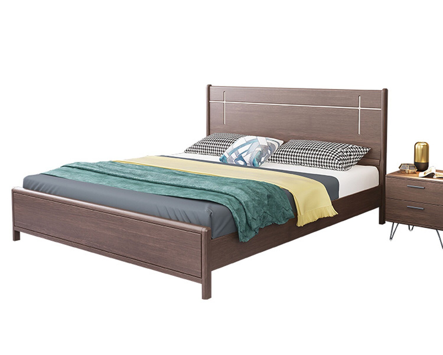 Flotti Tavros Solid Thailand Rubberwood Bed Frame
 (Queen, King) (Side Drawers Are Not Included)