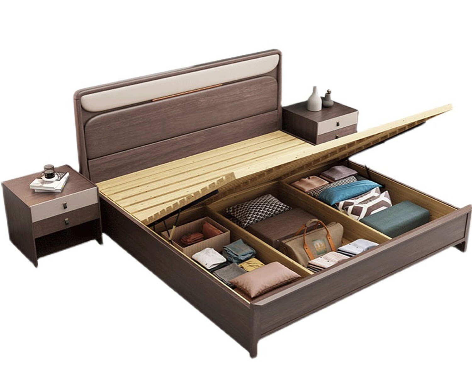 Flotti Mandra Solid Thailand Rubberwood Bed Frame w/ Storage (King) (Side Drawers Are Not Included), Bed Frame Size:: Mandra - King Size-70*78 Inches