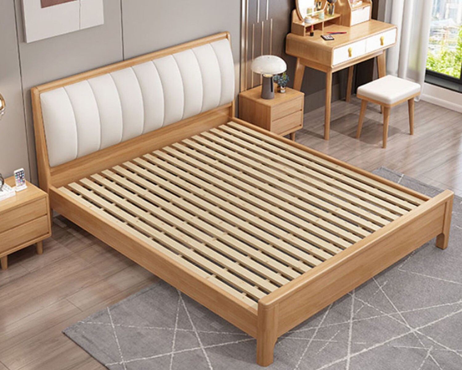 Flotti Kavala Solid Thailand Rubberwood Bed Frame (Queen) (Side Drawers Are Not Included)