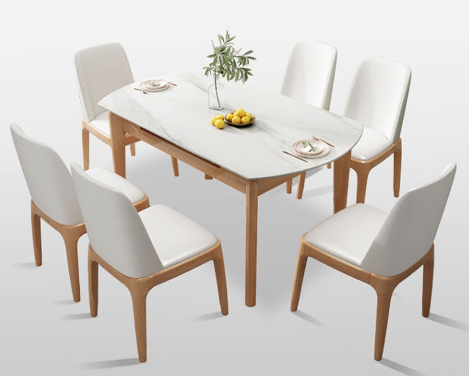 Ofix Savanna Solid Wood Dining Set (Convertible Table: Round to Rectangular Table) (Dining Table+4 Dining Chair) (135*85/ 135Diameter)