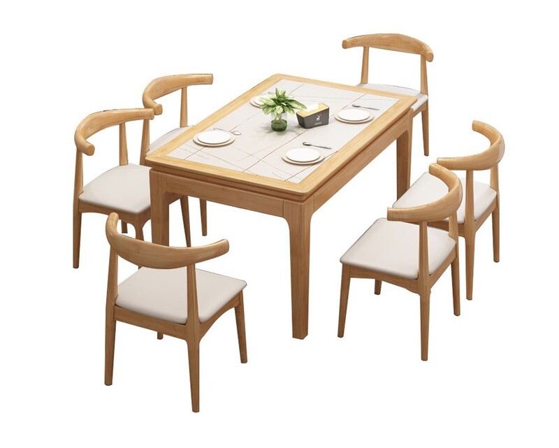 Ofix Cameron Solid Thailand Rubberwood Dining Set (Dining Table+6 Dining Chair) (150*80)