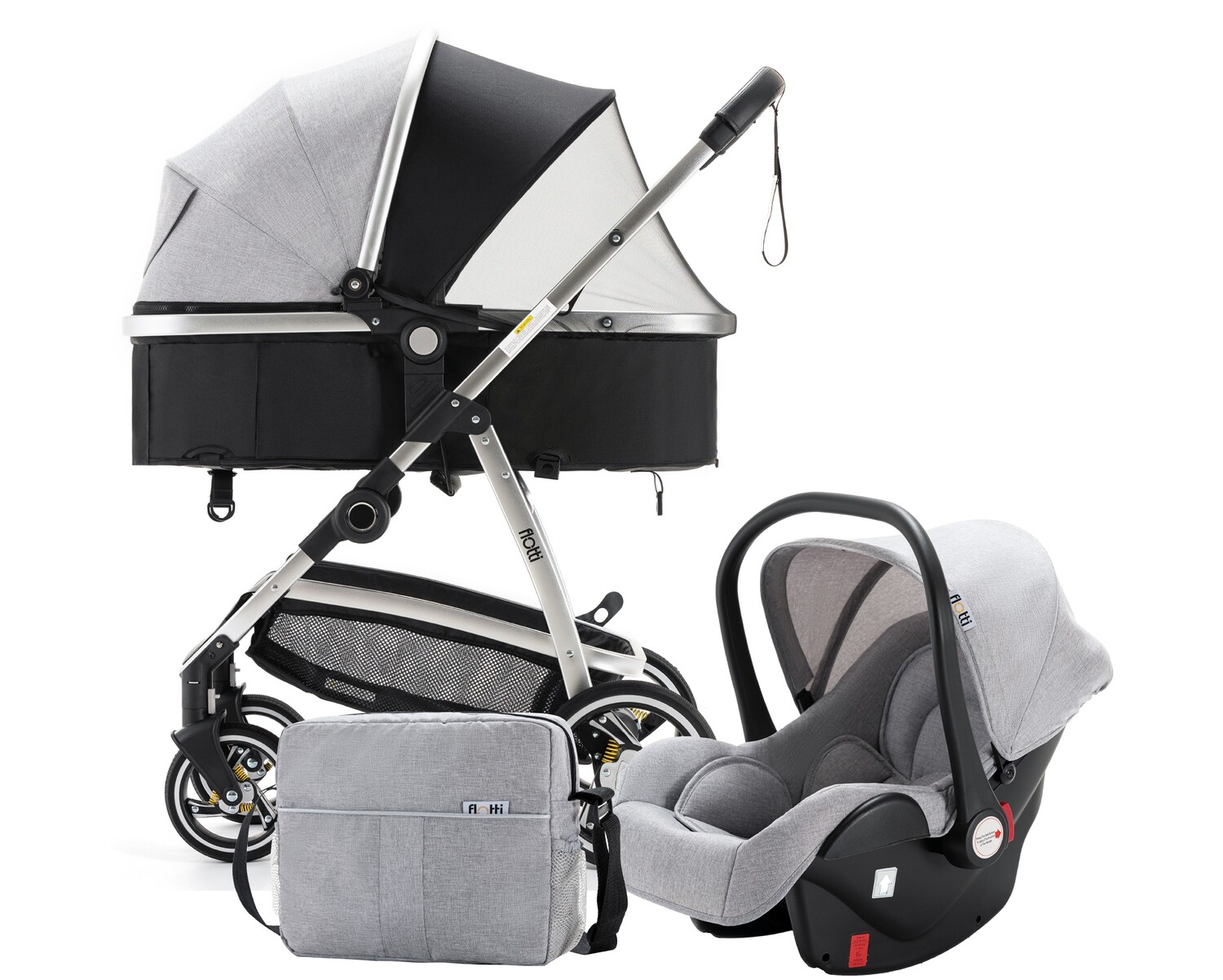 Flotti Azel 3 in 1 Baby Stroller (w/ Infant Car Seat Carrier) (Grey)