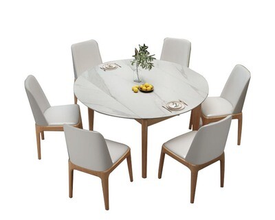 Ofix Savanna Solid Thailand Rubberwood Dining Set (Convertible Table: Round to Rectangular Table) (Dining Table+4 Dining Chair) (135*85/ 135Diameter)