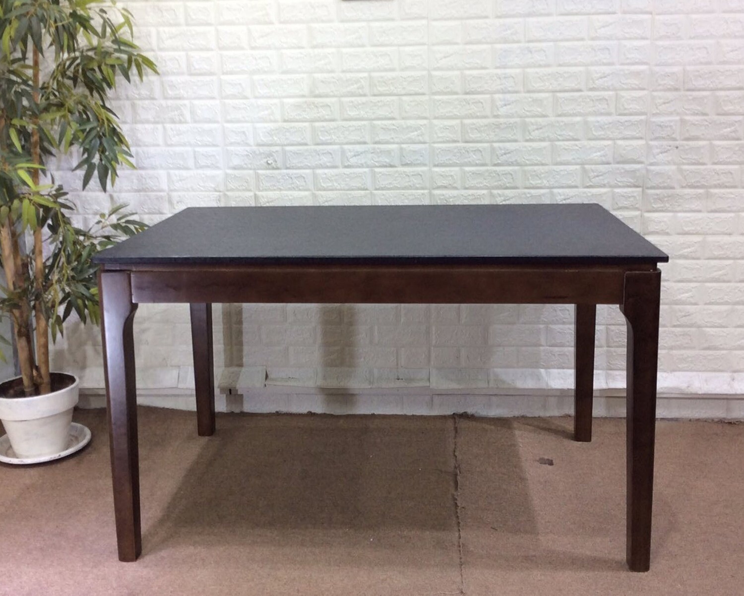 Ofix Dominic Solid Thailand Rubberwood Dining Table (130*80)  (Walnut+Black), Option: Dominic Solid Wood Dining Table (130*80) (Walnut+Black)