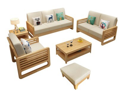 Flotti Windsor V2 Solid Thailand Rubberwood Sala Set (Sofa 2-3 Seater, Coffee Table, Small Tea Table, Pedal)