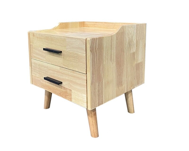 Ofix Lettice Solid Thailand Rubberwood Bed Side Table (with Drawers), Model: Lettice Solid Wood Bed Side Table (with Drawers) (Natural Wood)