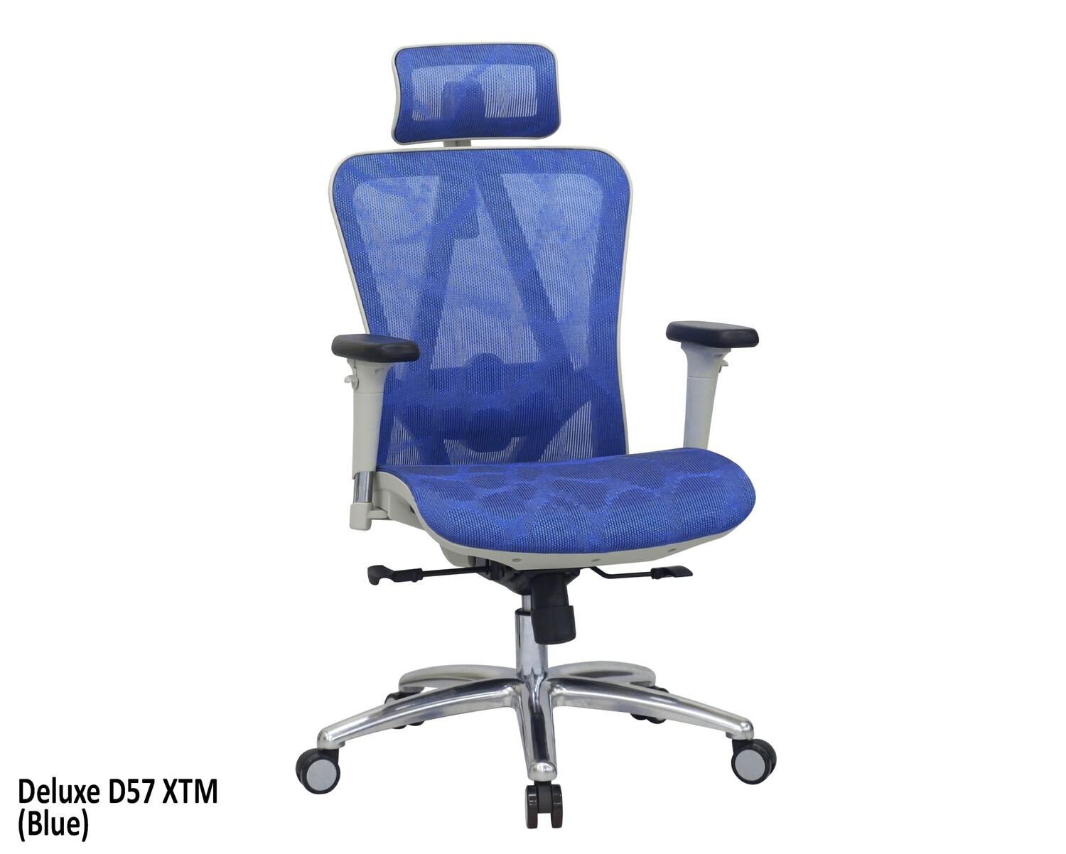 XTM Deluxe-D57 XTM Full Mesh Chair with Seat Slide  Aluminum Base, 2D Lumbar Support &amp; 3D Armrest Office Chair (Grey, Blue) (2 Year Warranty), Model:: Deluxe D57 XTM Aluminum Base, w/ Seat Slide  (Blue)