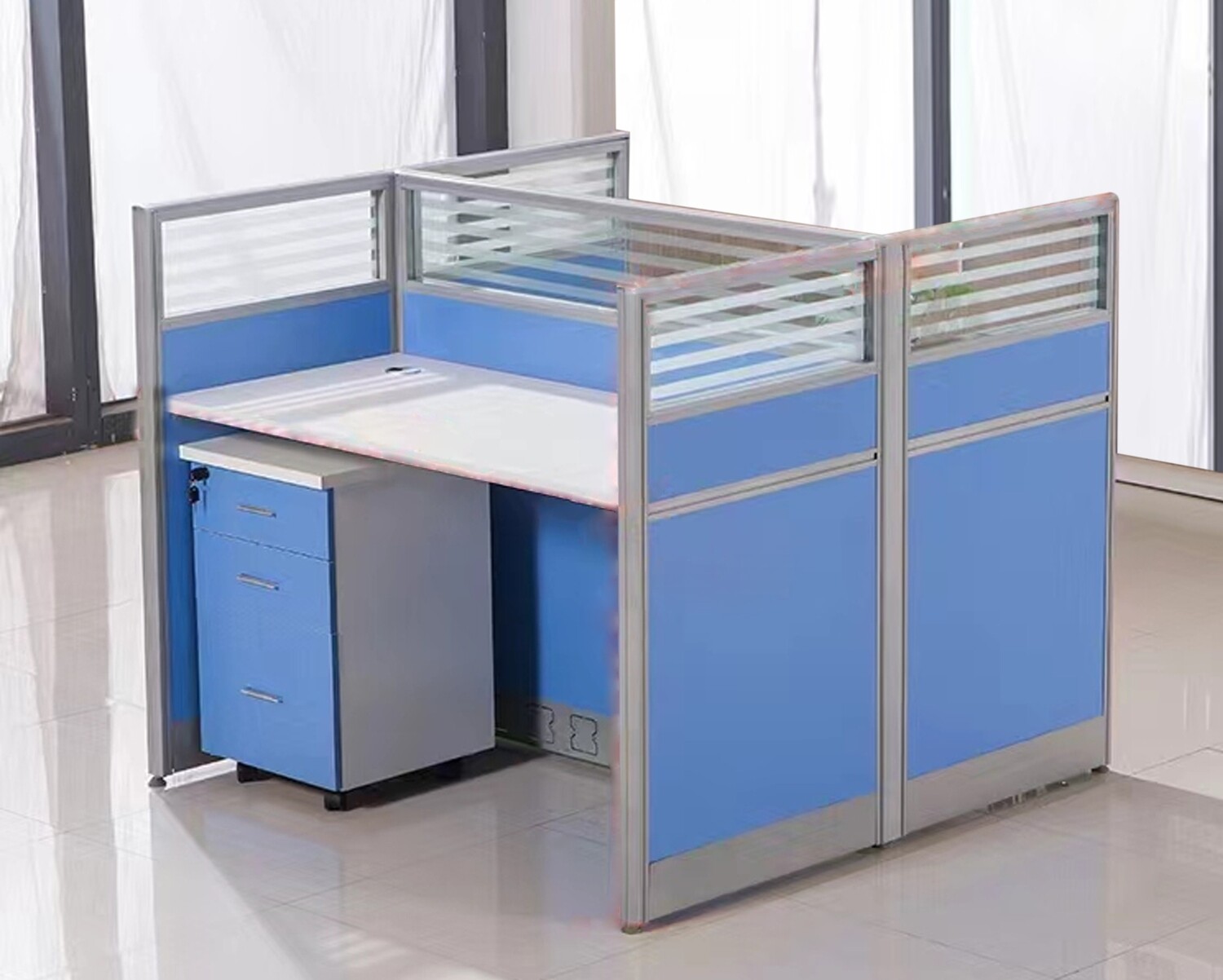 Ofix WS02 Workstation (2-Seaters) (120*120)  (Drawer is not Included) (Blue)