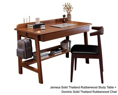 Ofix Jameca Solid Thailand Rubberwood Study Table + Dominic Solid Thailand Rubberwood Chair (Desk &amp; Chair Set), Option: Jameca Solid Thailand Rubberwood Study Table + Dominic Solid Thailand Rubberwood Chair (Teakwood)