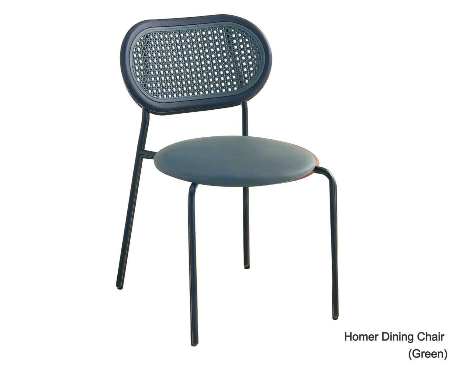 Ofix Homer PU Leather Seat Rattan Back Design Dining Chair (Green, Grey, Red, Brown), Option: Homer Dining Chair (Green)