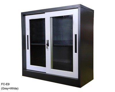 Ofix 2-Layer Glass Sliding Door Steel Cabinet (Grey+White), Model:: FC-E9 (Grey+White)