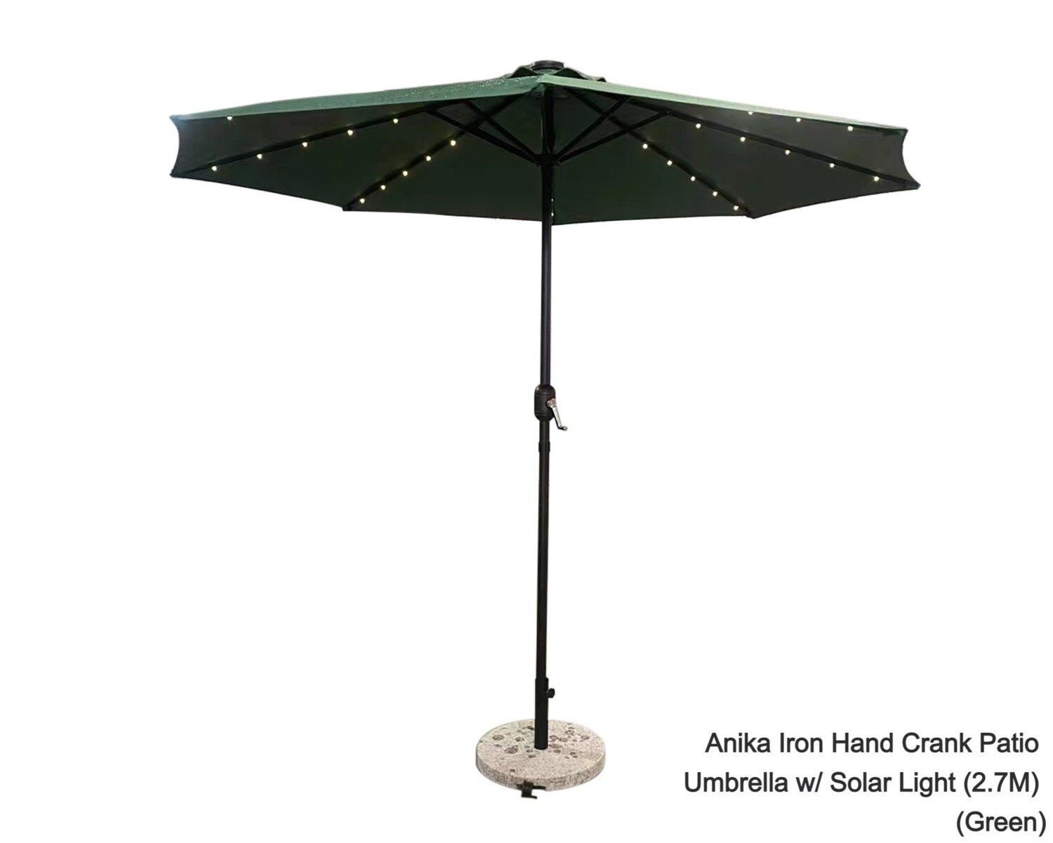 Ofix Anika Iron Hand Crank With Solar Light &amp; Marble Stone Base Patio Umbrella (2.7M) (Green), Color:: Anika Iron Hand Crank Patio Umbrella w/ Solar Light (2.7M) (Green)