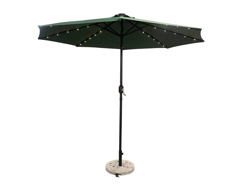 Ofix Anika Iron Hand Crank With Solar Light &amp; Marble Stone Base Patio Umbrella (2.7M) (Green)