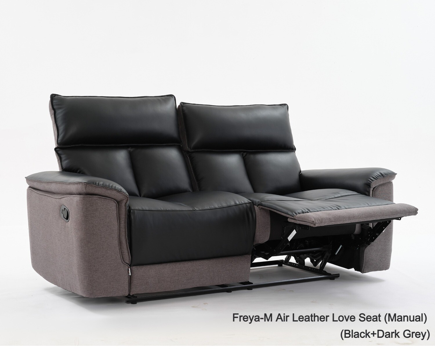 Flotti Freya Air Leather Love Seat (Manual, Power) Reclining Chair (Black+Dark Grey, Light Grey, Beige), Color Option:: Freya-M Air Leather Love Seat (Manual) (Black+Dark Grey)