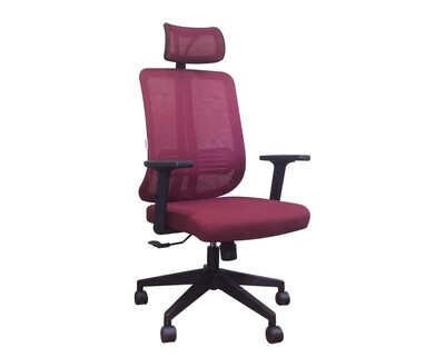 (Sale Item) Ofix Korean-102J High Back Mesh Chair (Maroon) (Backrest Support Crack)