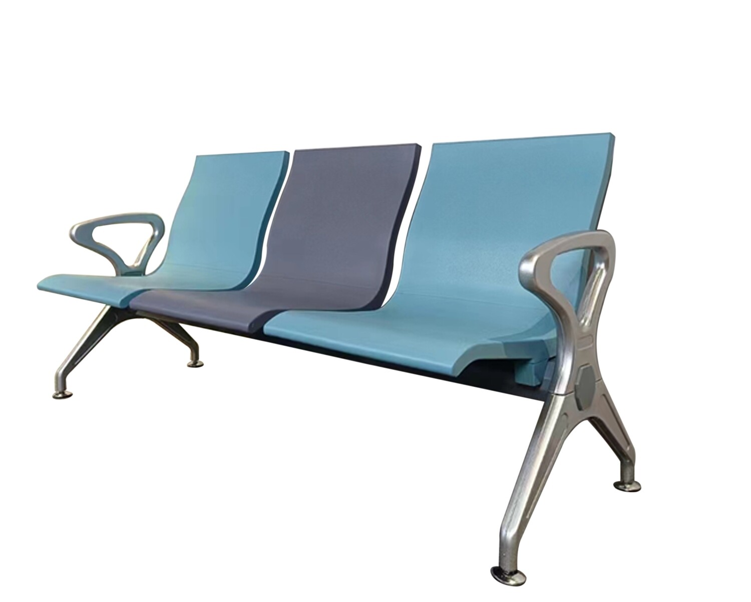 OFIX 3-Seater V2 Steel PU Airport Gang Chair (Light Blue+Grey)