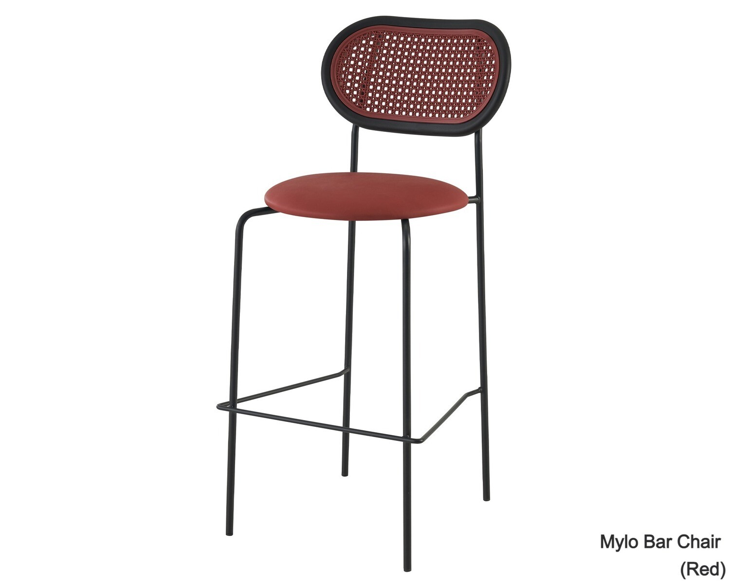 Ofix Mylo PU Leather Seat Rattan Back Design Bar High Chair (Red, Green, Grey, Brown), Option: Mylo Bar High Chair (Red)