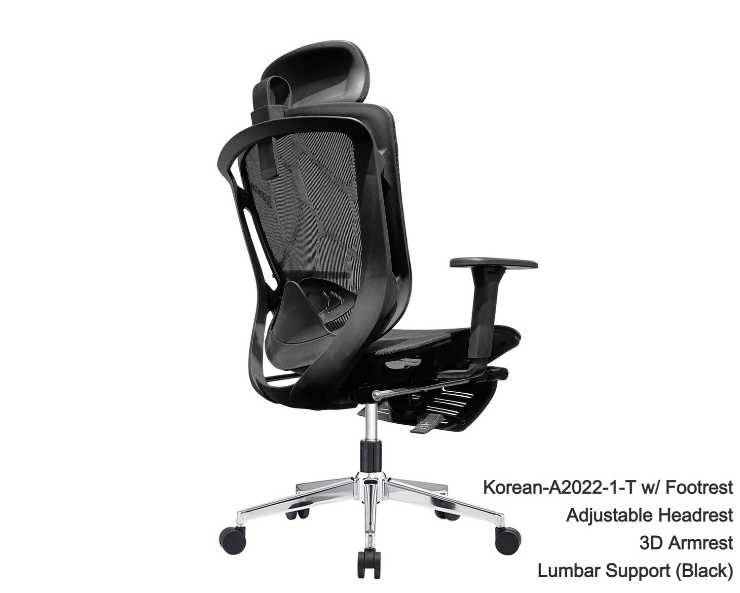 Ofix Korean-A2022-1-T Ergonomic Adjustable Headrest/3D Armrest With Lumbar Support High Back Chair &amp; Footrest (Black), Model:: Korean-A2022-1-T Adjustable Headrest/3D Armrest / with Lumbar Support/ with Footrest (Black)