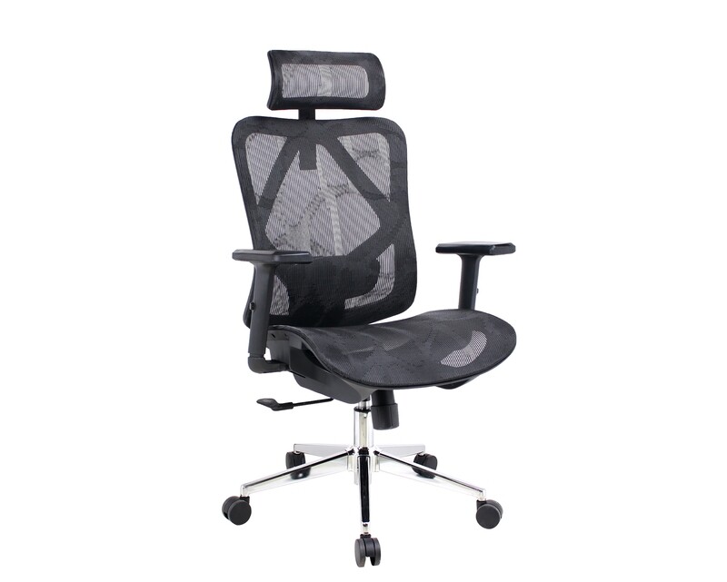 Ofix Deluxe-D57 XTM Full Mesh without Seat Slide Chrome Base (2D Lumbar Support) (Black,) 1 Year Warranty