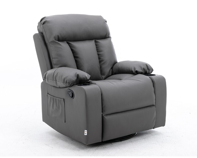 Flotti Daphnie 1-Seater Air Leather (Manual Recliner/ Power Recliner) with Cup Holder and Side Pocket (Mud Grey, Black, Light Beige)