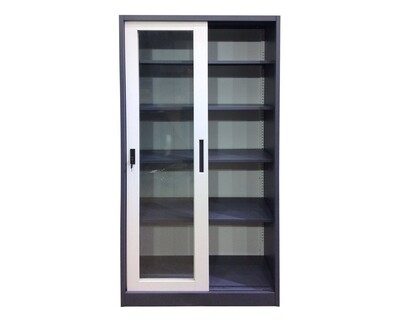 Ofix 5-Layer Glass Sliding Door Steel Cabinet V2 (Grey+White)