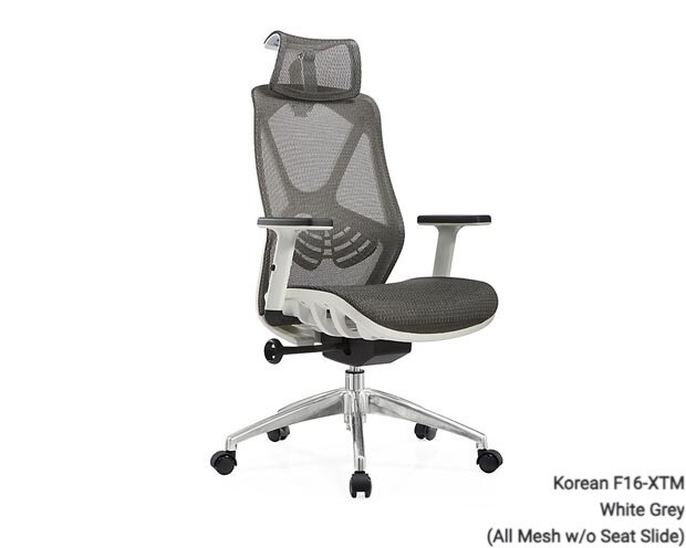 Ofix Korean F16-XTM High Back Chair (White+Grey), Color:: Korean F16-XTM (All Mesh w/o Seat Slide) (White Grey