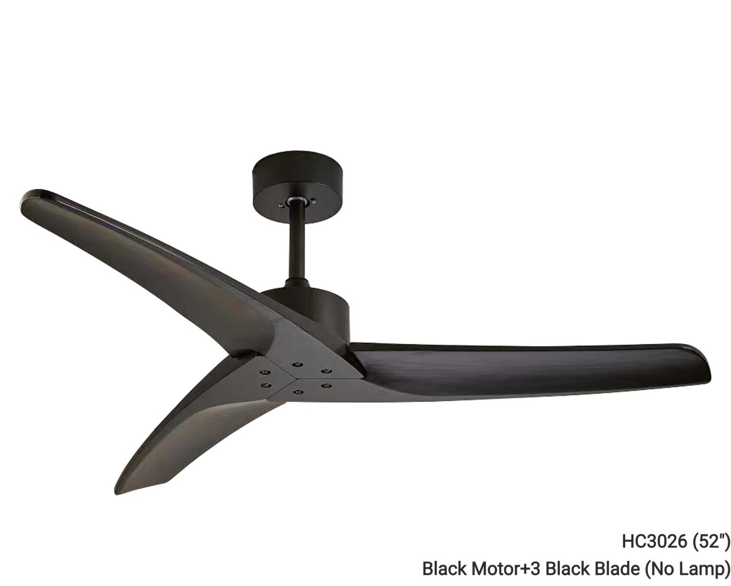 MYKE Ceiling Fan (52&quot;) (Black) (No Lamp) (2 yrs Warranty), Color: HC3026 (52&quot;) Black Motor+3 Black Blade (No Lamp), Add-Ons: None