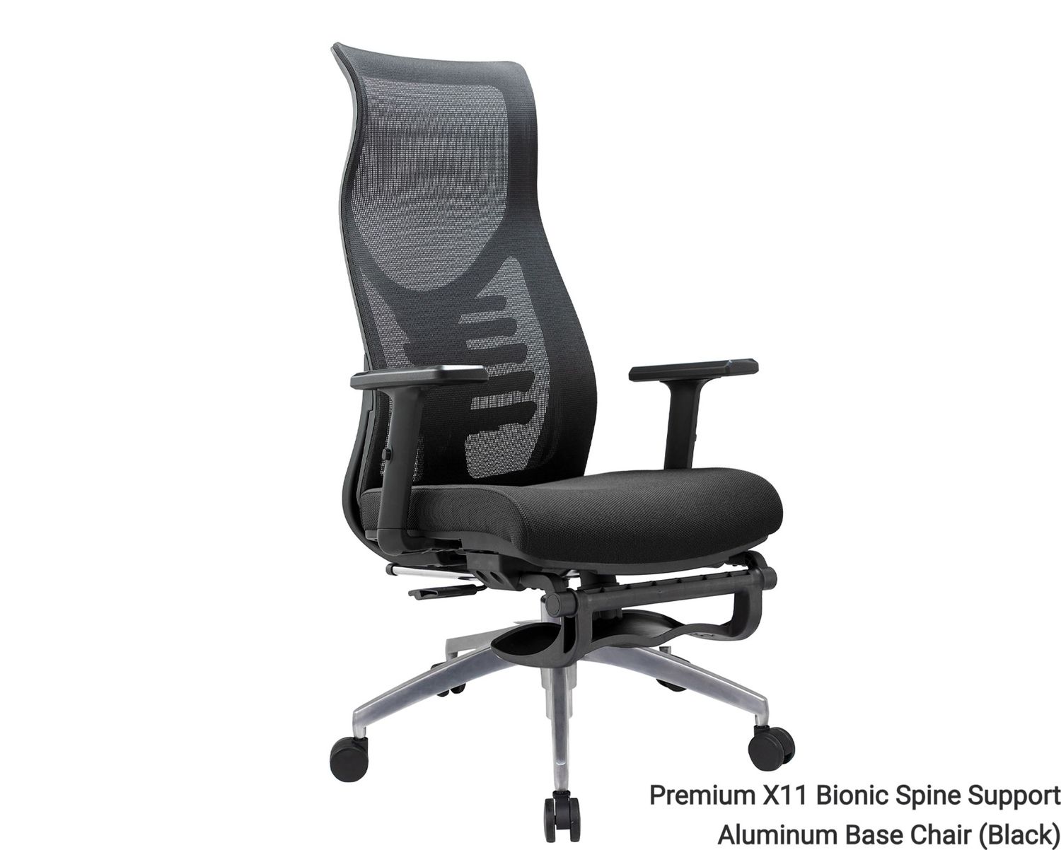 Ofix Premium X11 Bionic Spine Support Aluminum Base Chair  with Footrest (Black) 1 Year Warranty, Model:: Premium X11 Bionic Spine Support Aluminum Base Chair with Footrest (Black)