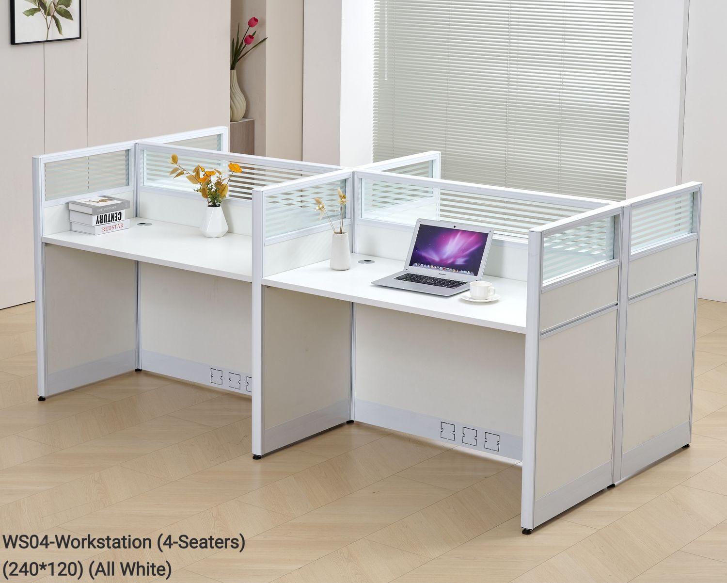 Ofix WS04 4 Seaters Workstation Partition Cubicle (All White, White+Blue), Model: WS04 Workstation (4-Seaters) (240*120) (All White)