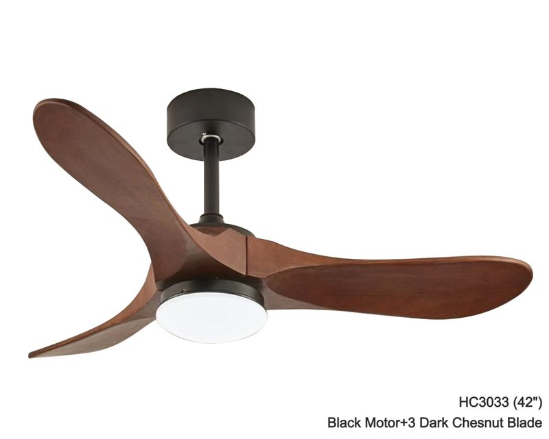 MYKE Ceiling Fan (42&quot; 52&quot;) (Black) (2 yrs Warranty), Color: HC3033 (42&quot;) (Black) Black Motor+3 Dark Chesnut Blade