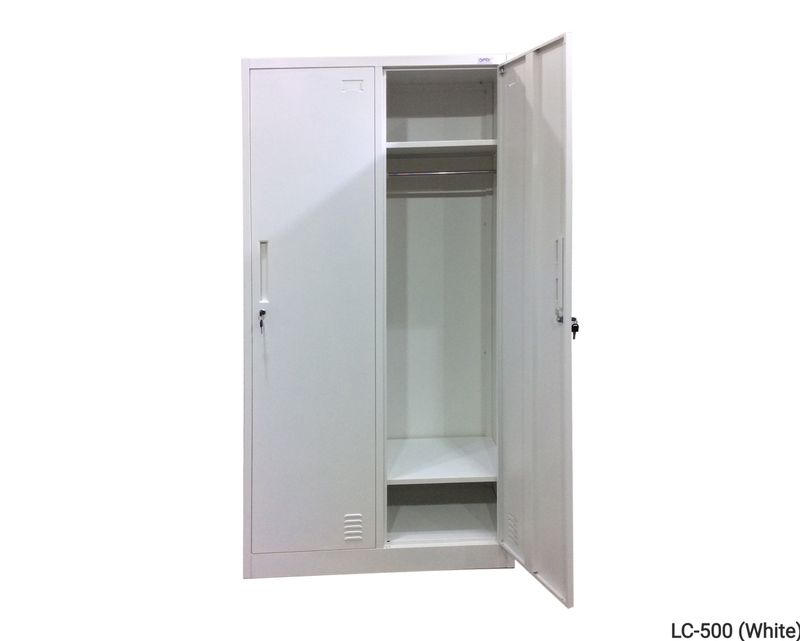 Ofix 2 Door Steel Clothes Locker with Top &amp; Bottom Shelf Cabinet (White), Model:: LC-500 (White)