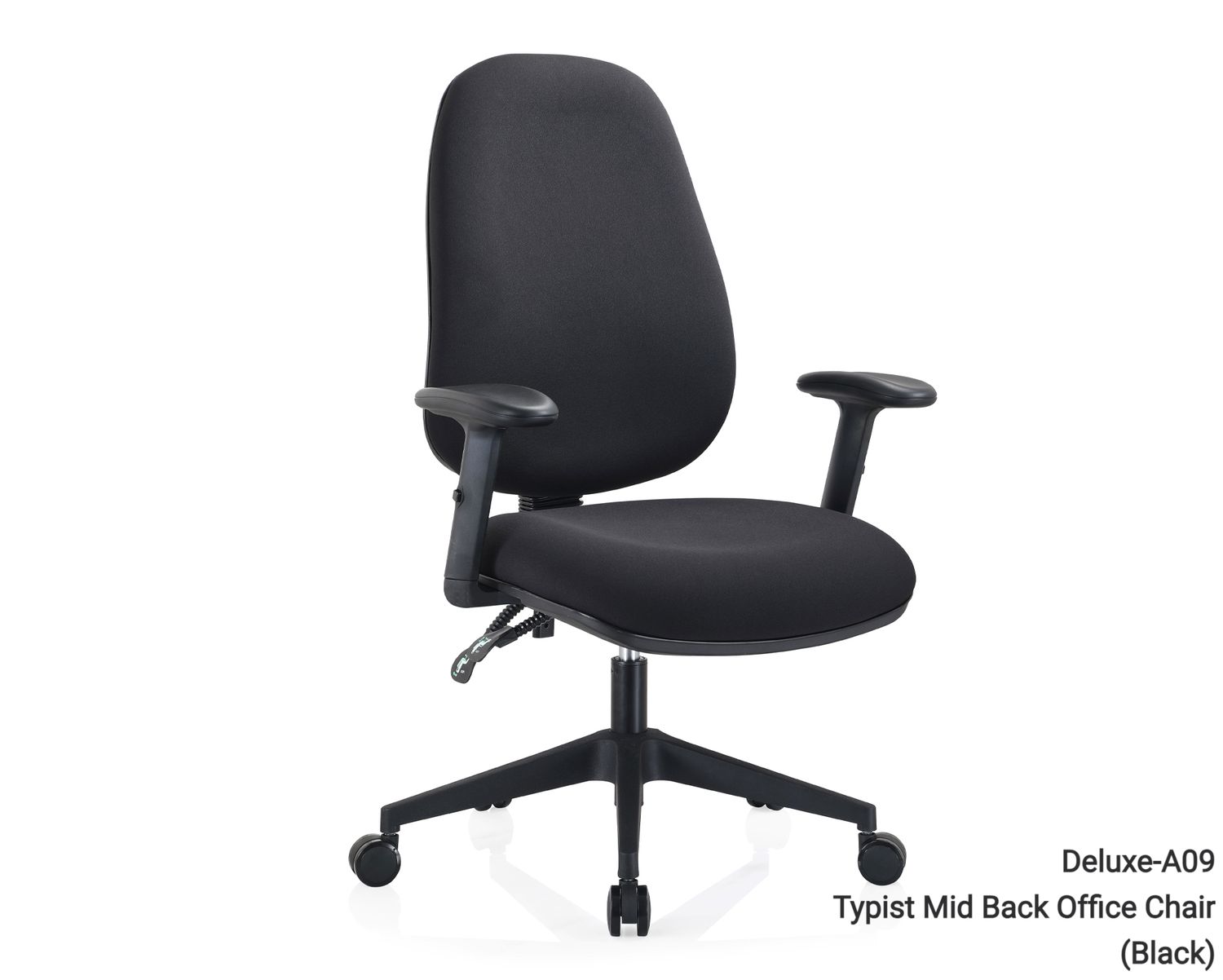Ofix Deluxe-A09 Typist 1D Armrest Mid Back Office Chair (Black), Color:: Deluxe-A09 Typist Mid Back Office Chair (Black)