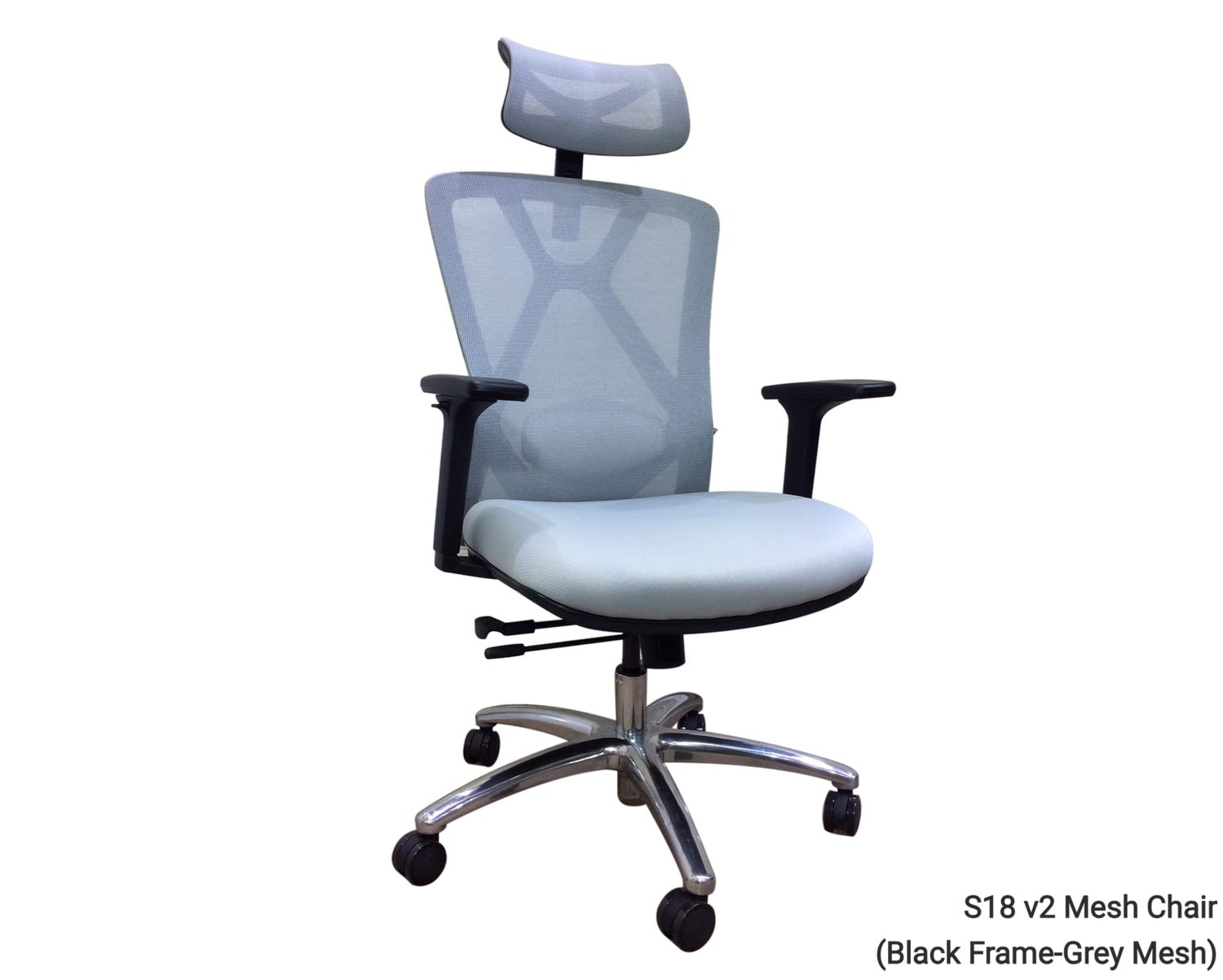 OFX S18 v2 Ergonomic Office Gaming 3D Armrest  Chair  with Seat Slide, Height Adjustable Backrest &amp; 2D Lumbar Support  (Grey, Red) (3 Years Warranty), Model: S18 v2 Mesh Chair (Black Frame-Grey Mesh)