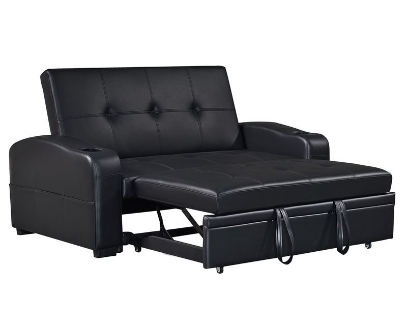 Flotti Tamara Convertible Sofa with Pull-Out Bed and Cup Holder (Black PU, Grey Fabric, Black Fabric, Brown Fabric)