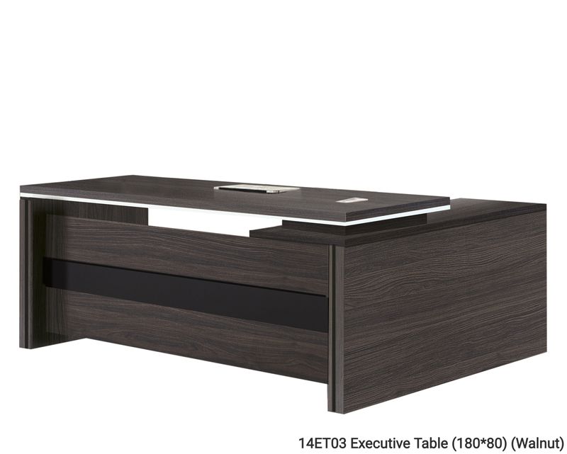 Ofix 14ET03 Executive Desk with Side Cabinet (Walnut), Model: 14ET03 Executive Table (180*80) (Walnut)