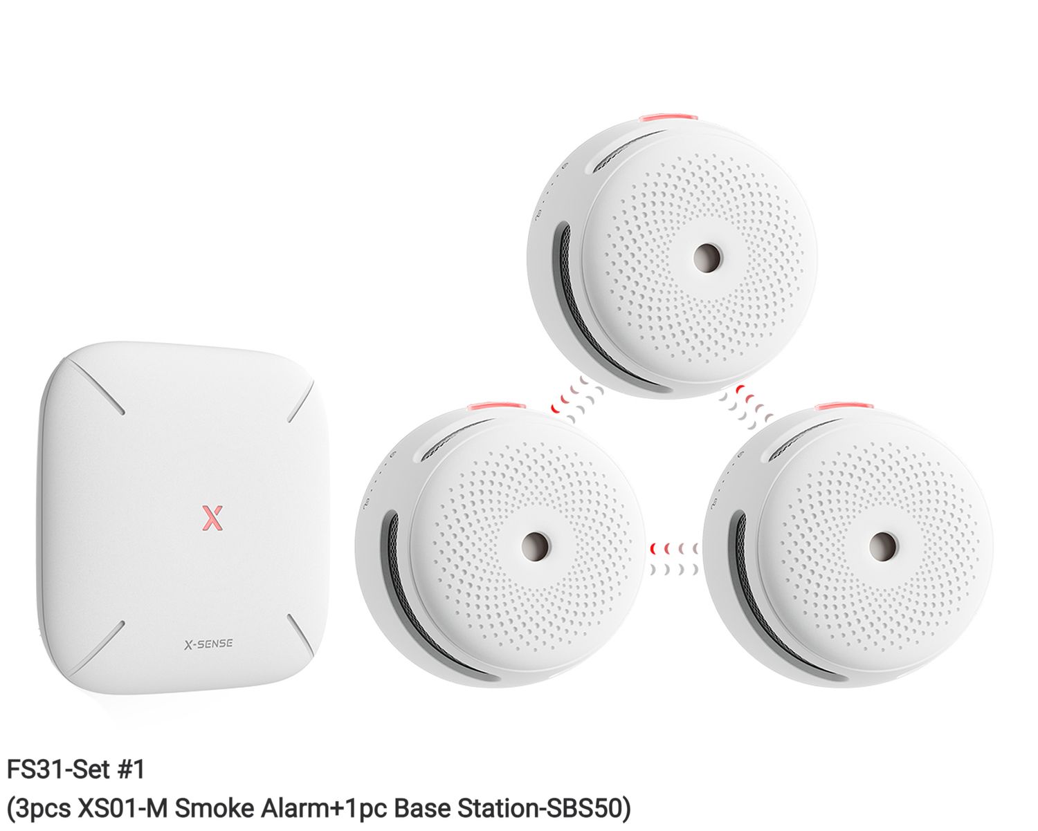 X-Sense FS31 Interconnected Smart Smoke Alarm Kit, Options: FS31-Set #1 (3pcs XS01-M Smoke Alarm+1pc Base Station-SBS50) (Phone is Not Included)