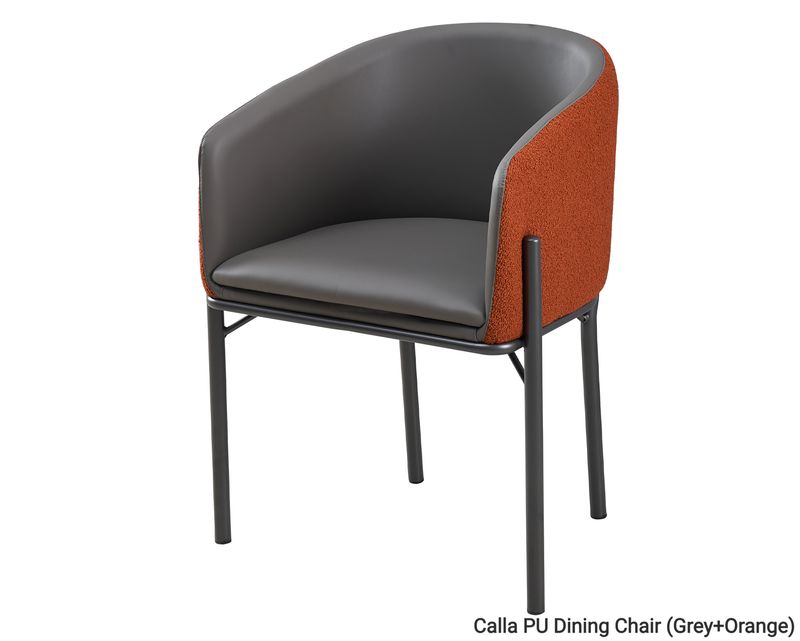 Ofix Calla PU/ Fabric Seat Metal Leg Dining Chair (Grey+Orange, Beige), Model: Calla PU Dining Chair (Grey+Orange)