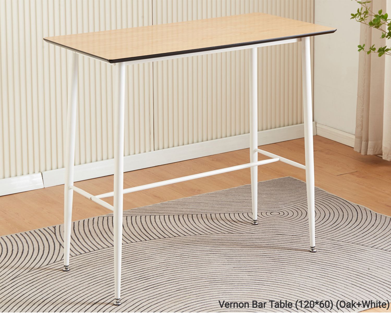 Ofix Vernon Bar Table (120*60) (Oak+White, Black), Model No:: Vernon Bar Table (120*60) (Oak+White)