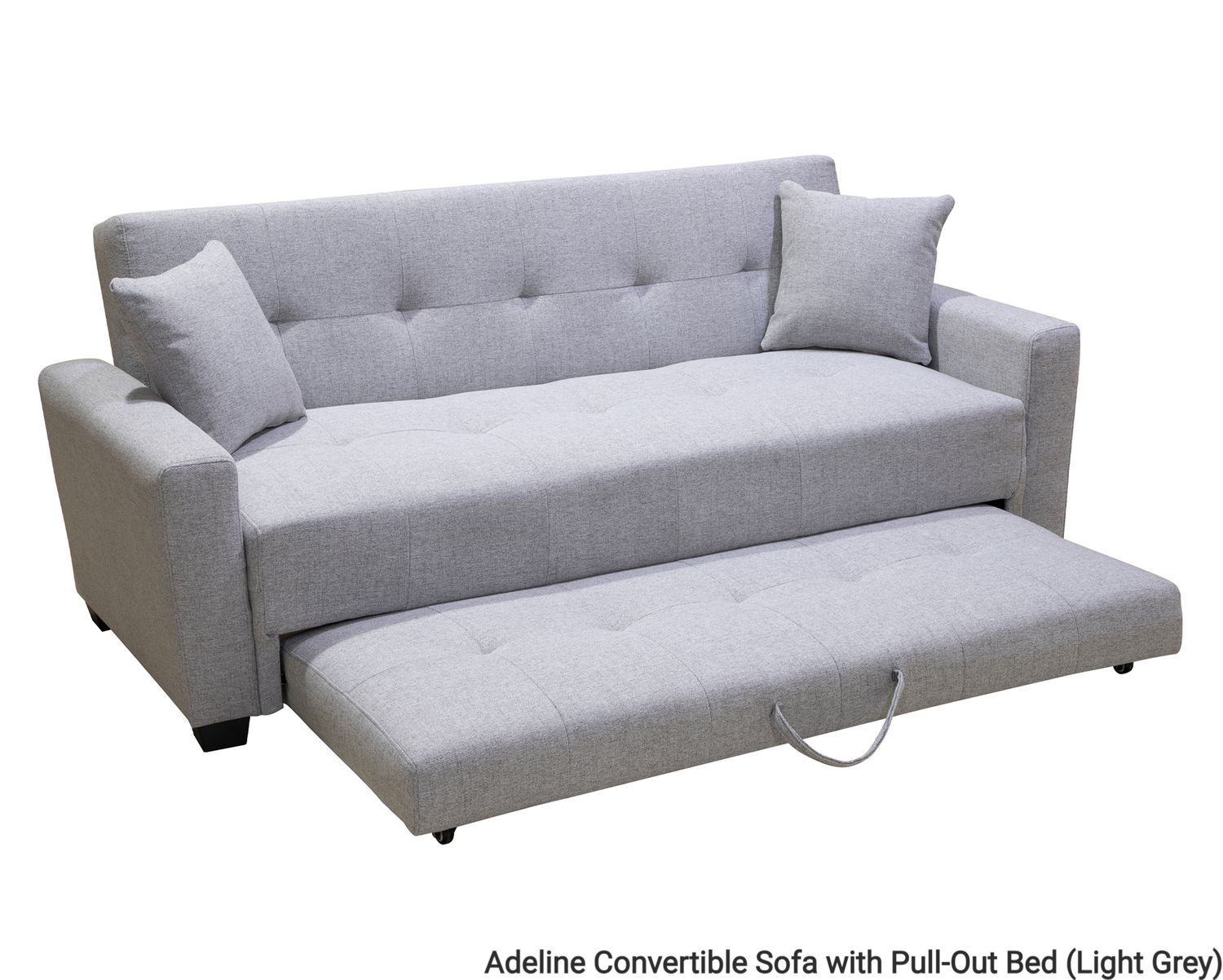 Flotti Adeline 3 Seater Sofabed Convertible Daybed with Trundle Bed and Two Pillows (Light Grey), Colors:: Adeline Convertible Sofa with Pull-Out Bed (Light Grey)