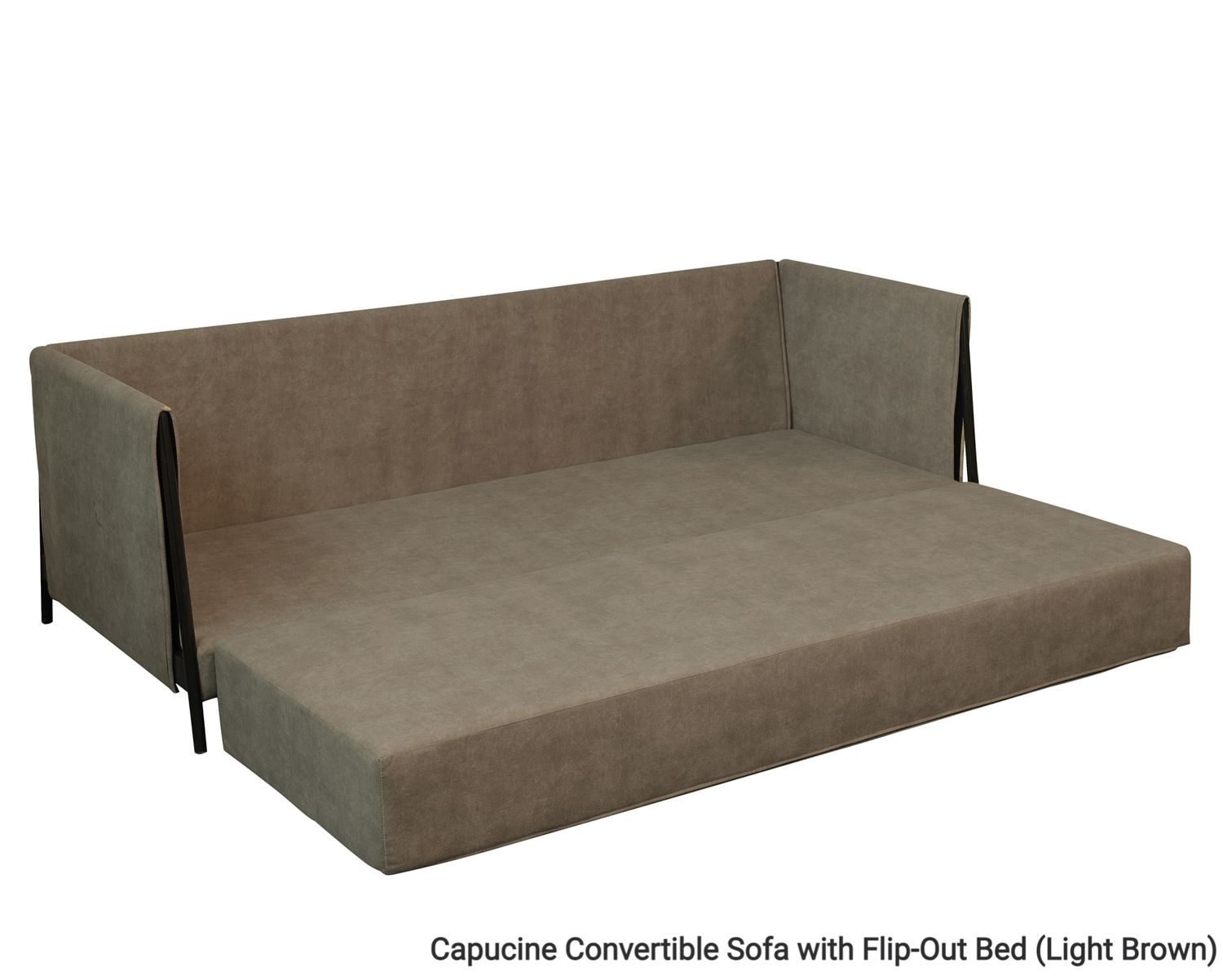 Flotti 3-Seater Capucine Convertible Sofa with Flip-Out Bed and Four Pillows (Light Grey, Light Brown), Colors:: Capucine Convertible Sofa with Flip-Out Bed (Light Brown)