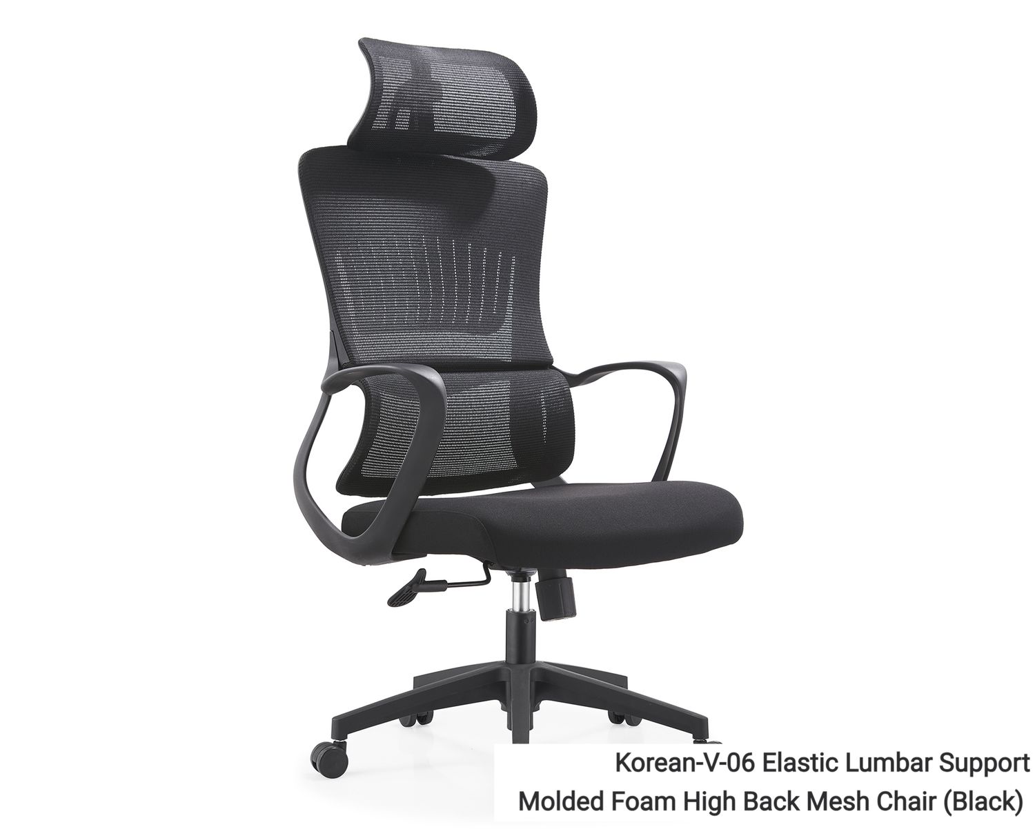 Ofix Korean-V06 Elastic Lumbar Support Molded Foam High Back Mesh Chair (Black, Grey), Model: Korean-V06 Elastic Lumbar Support Molded Foam High Back Mesh Chair (Black)