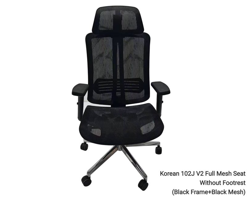 Ofix Korean 102J V2 Full Mesh Seat Adjustable Armrest, Adjustable Headrest, Stainless Steel Base (Without Footrest / With Footrest) (Black), Color: Korean 102J V2 Full Mesh Seat Without Footrest (Black Frame+Black Mesh)