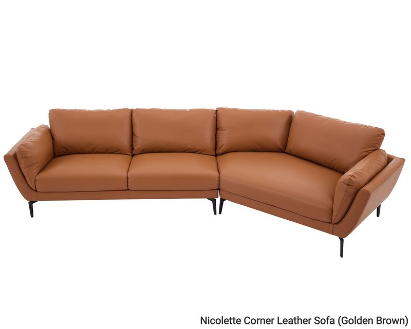 Flotti Nicolette Air Leather Corner Premium Sofa (Golden Brown, Black), Color/ Option: Nicolette Corner Air Leather Sofa (Golden Brown)