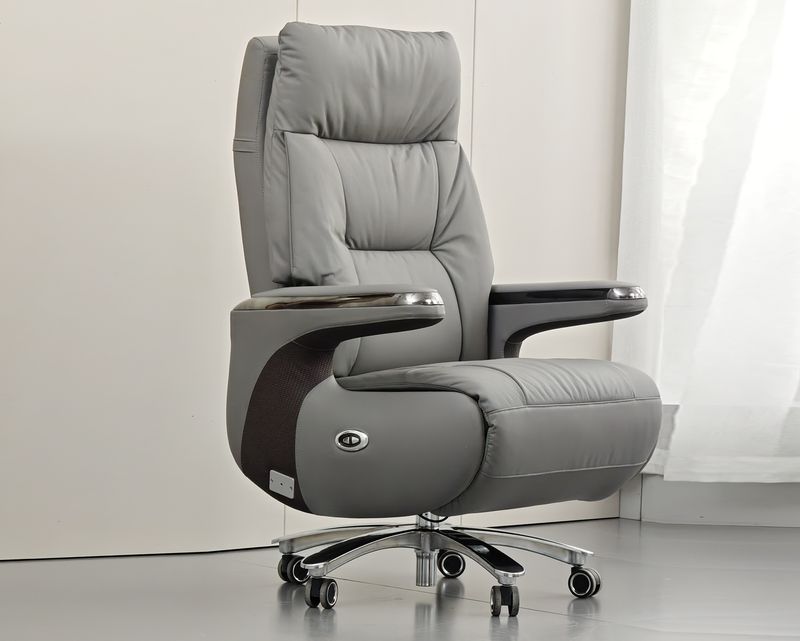 Ofix CEO Premium Abelia E-Powered with Footrest High Quality Office Chair Cowhide Leather (Grey)