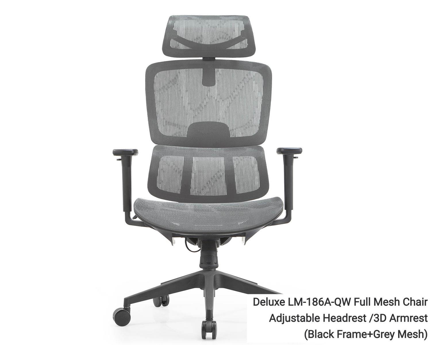 Ofix Deluxe LM-186A-QW High Back Full Mesh w/ Adjustable Headrest, 3D Armrest Office Chair (Grey), Color:: Deluxe LM-186A-QW Full Mesh Chair Adjustable Headrest /3D Armrest (Black Frame+Grey Mesh)