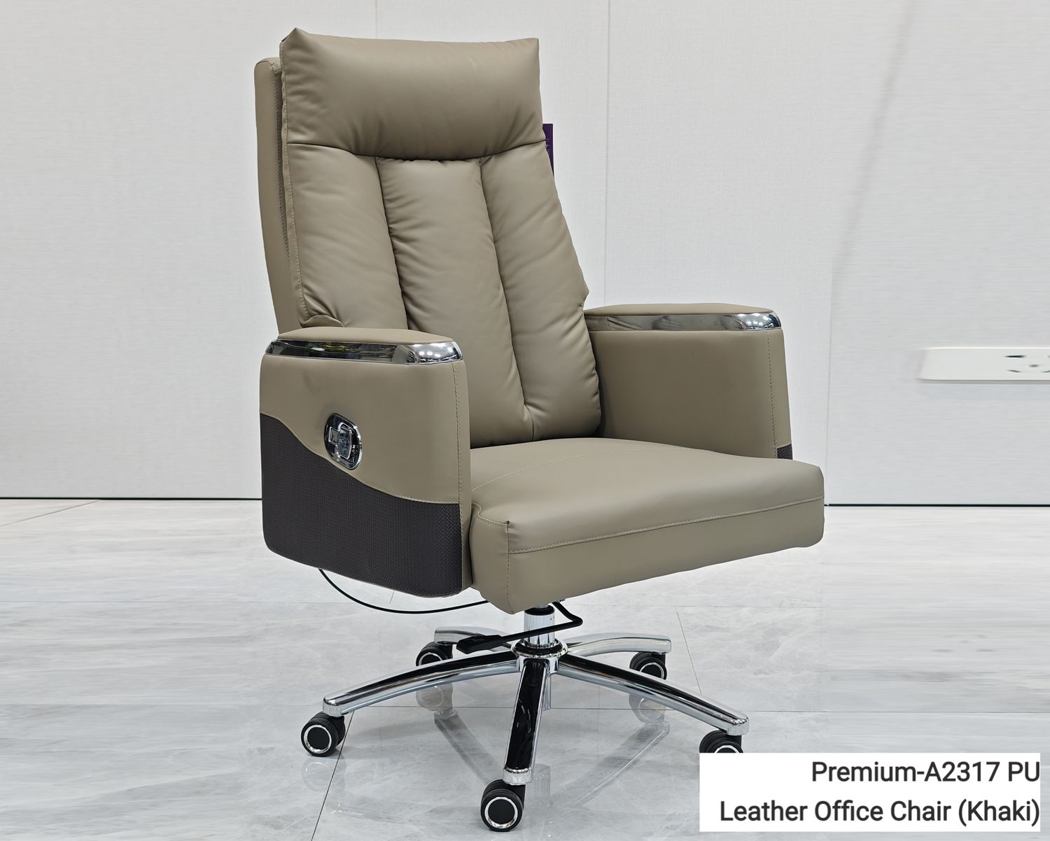 Ofix Premium-A2317 PU-Leather Office Chair (Khaki, Black), Model: Premium-A2317 PU-Leather Office Chair (Khaki)